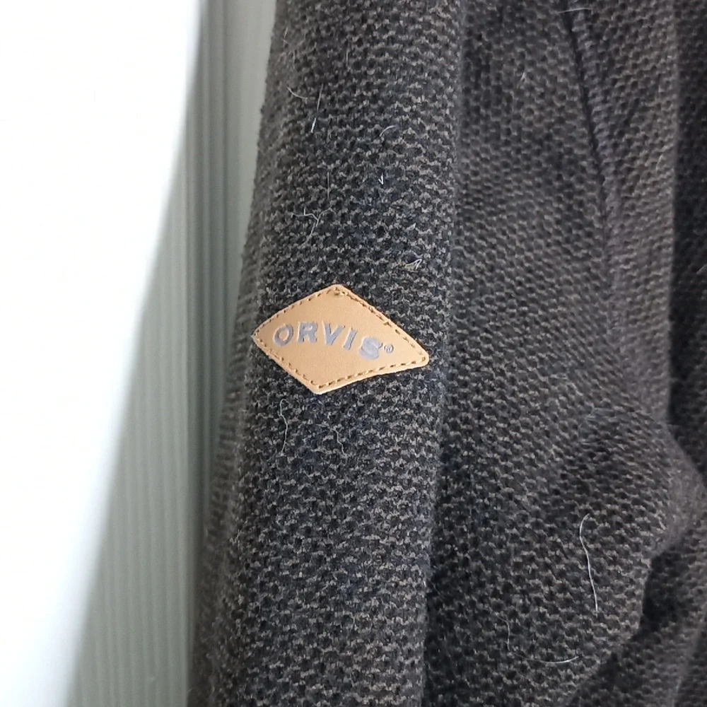 Orvis Men 1/4 Zip Sherpa Lined Chocolate Brown Sweater Jacket Pullover P…